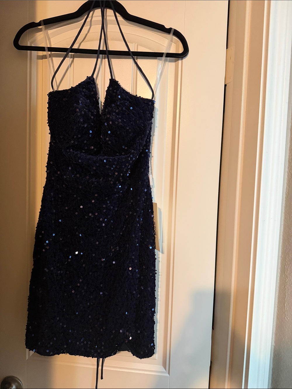 Navy Sequin Mini Dress with Delicate Straps
